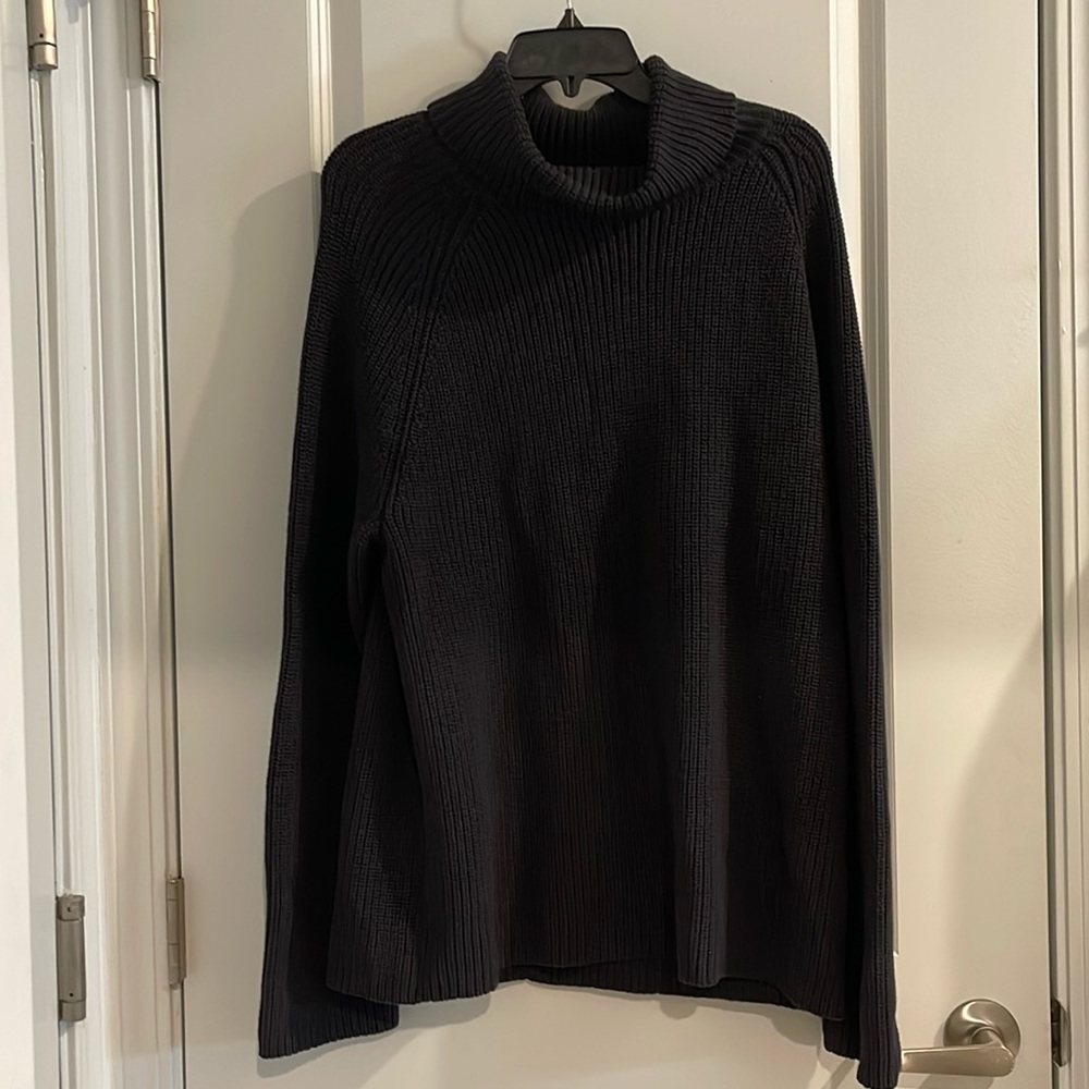 Vtg Lands End Womens XL Faded Black Chunky Ribbed Knit Turtleneck Sweater